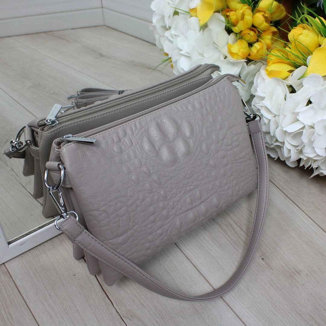 Жіноча крос-боді темно сіро-ліловий з кишенями для молодої мами