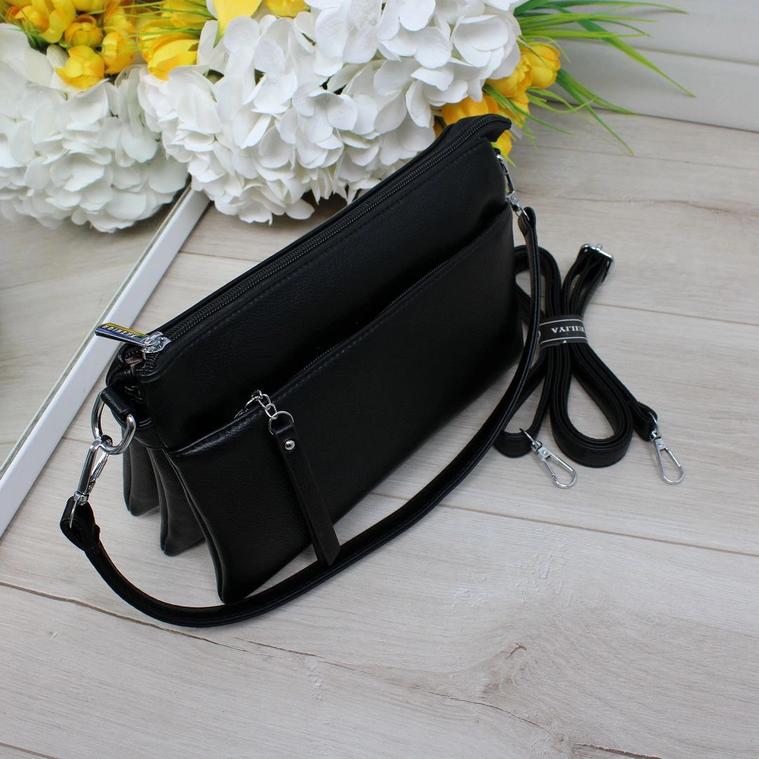 Жіноча сумка чорна крос-боді функціональна з еко-шкіри для роботи
