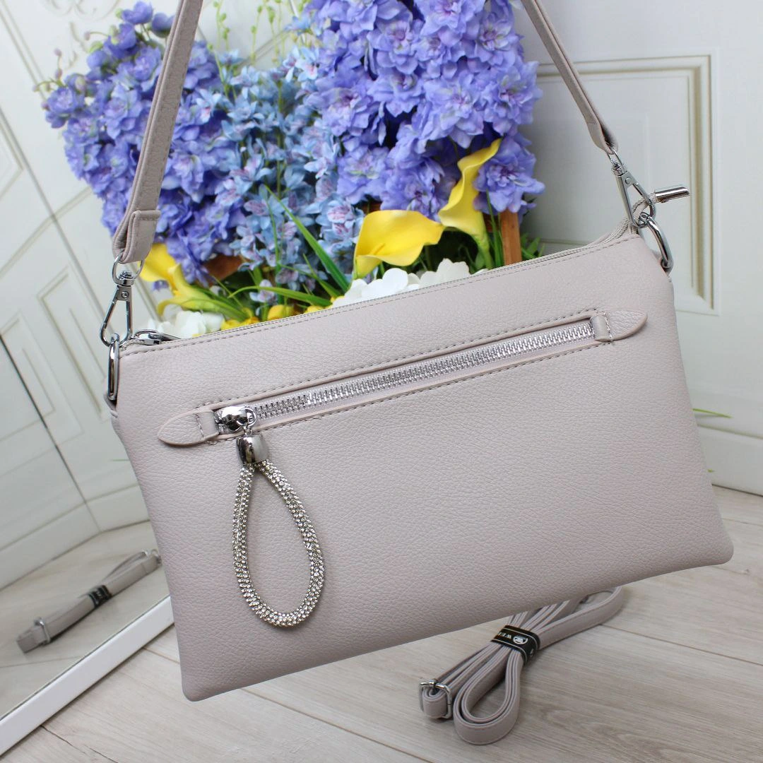 Жіноча сумка крос-боді сіро-лілова — витонченість у деталях