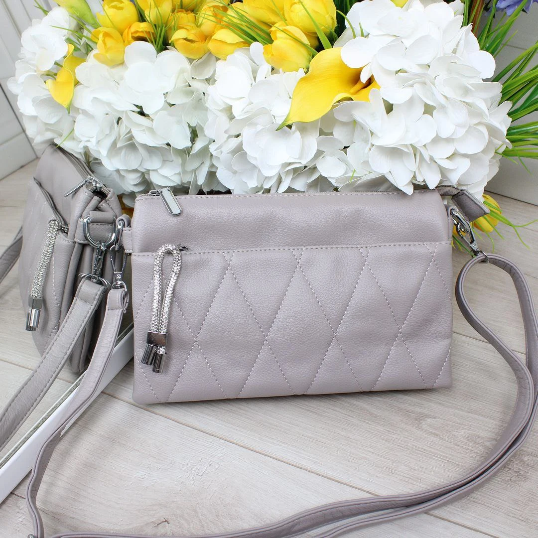 Жіноча сіро-лілова крос-боді ергономічна для шопінгу та міста