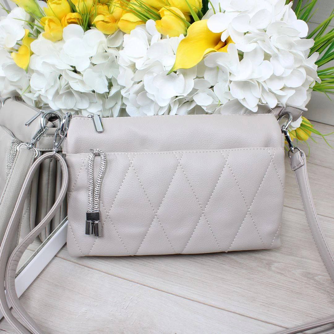 Жіноча сумка сіро-беж крос-боді містка з регульованими ремінцями для подорожей