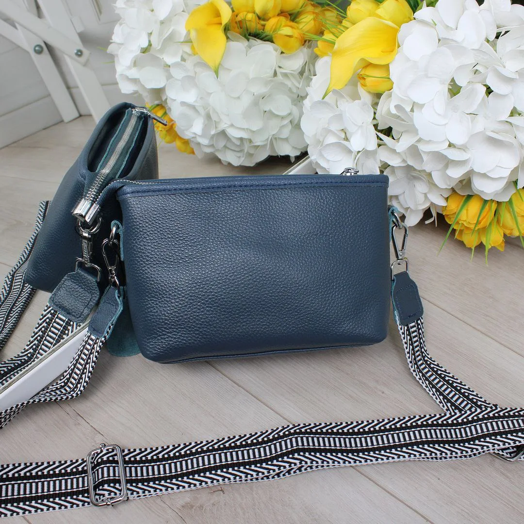 Мініатюрна сумка крос-боді "джинс" зі шкіри для навчання і тусовок