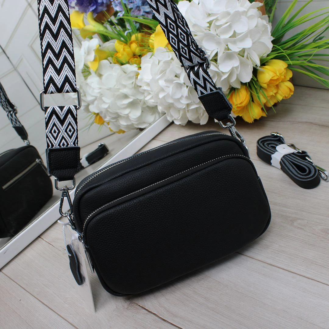 Жіноча сумка крос-боді чорна для шопінгу з натуральної шкіри