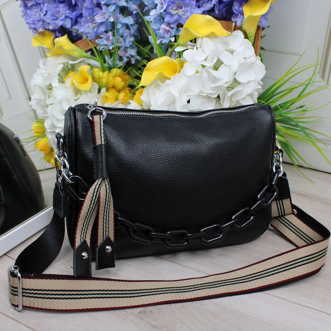 Жіноча сумка крос-боді чорна для офісу з натуральної шкіри