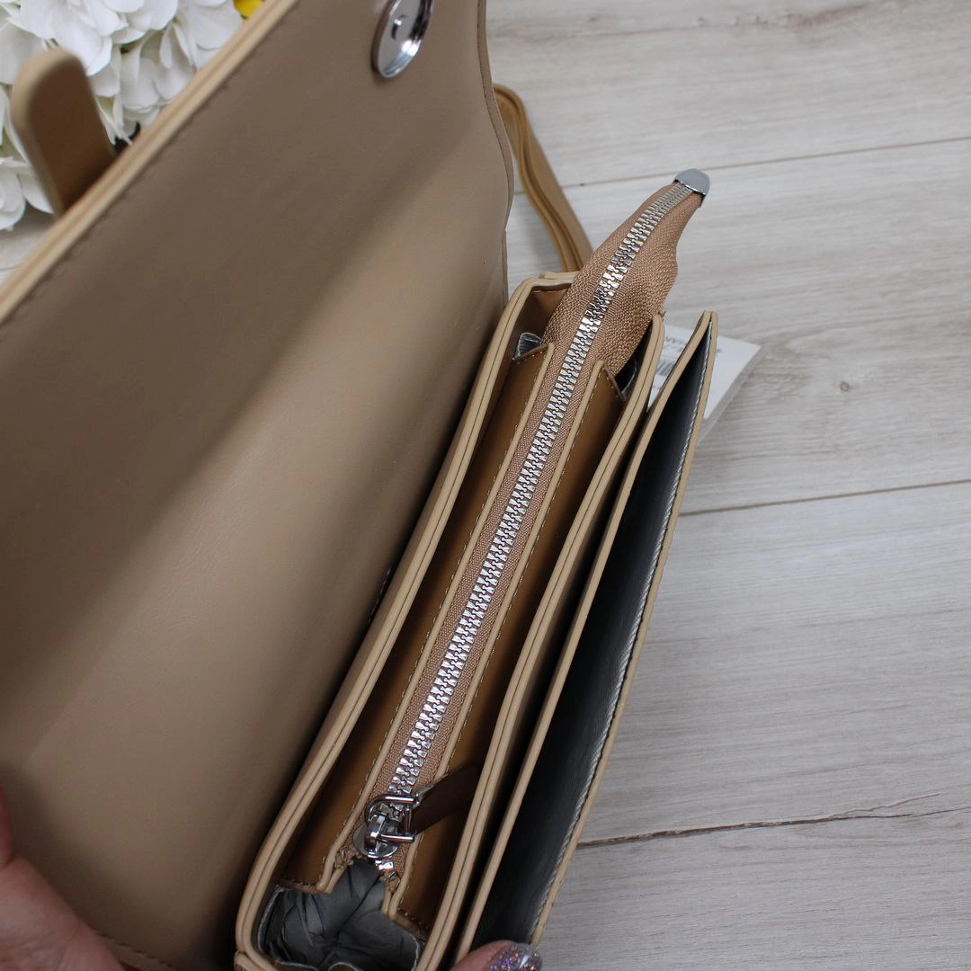 Жіноча сумка темний беж крос-боді для ділових зустрічей