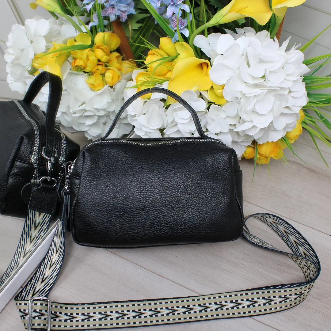 Жіноча сумка крос-боді чорна для офісу з двома відділеннями