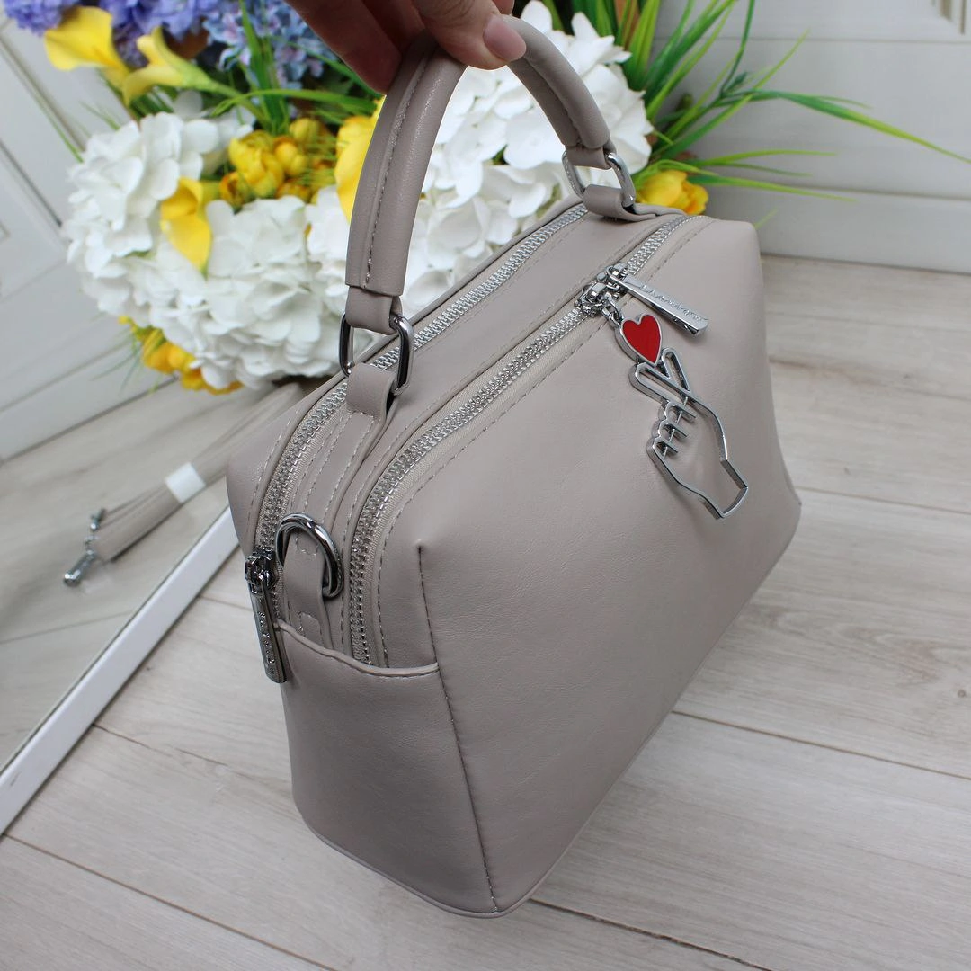 Універсальна сумка через плече сіро-лілового кольору з двома відділеннями