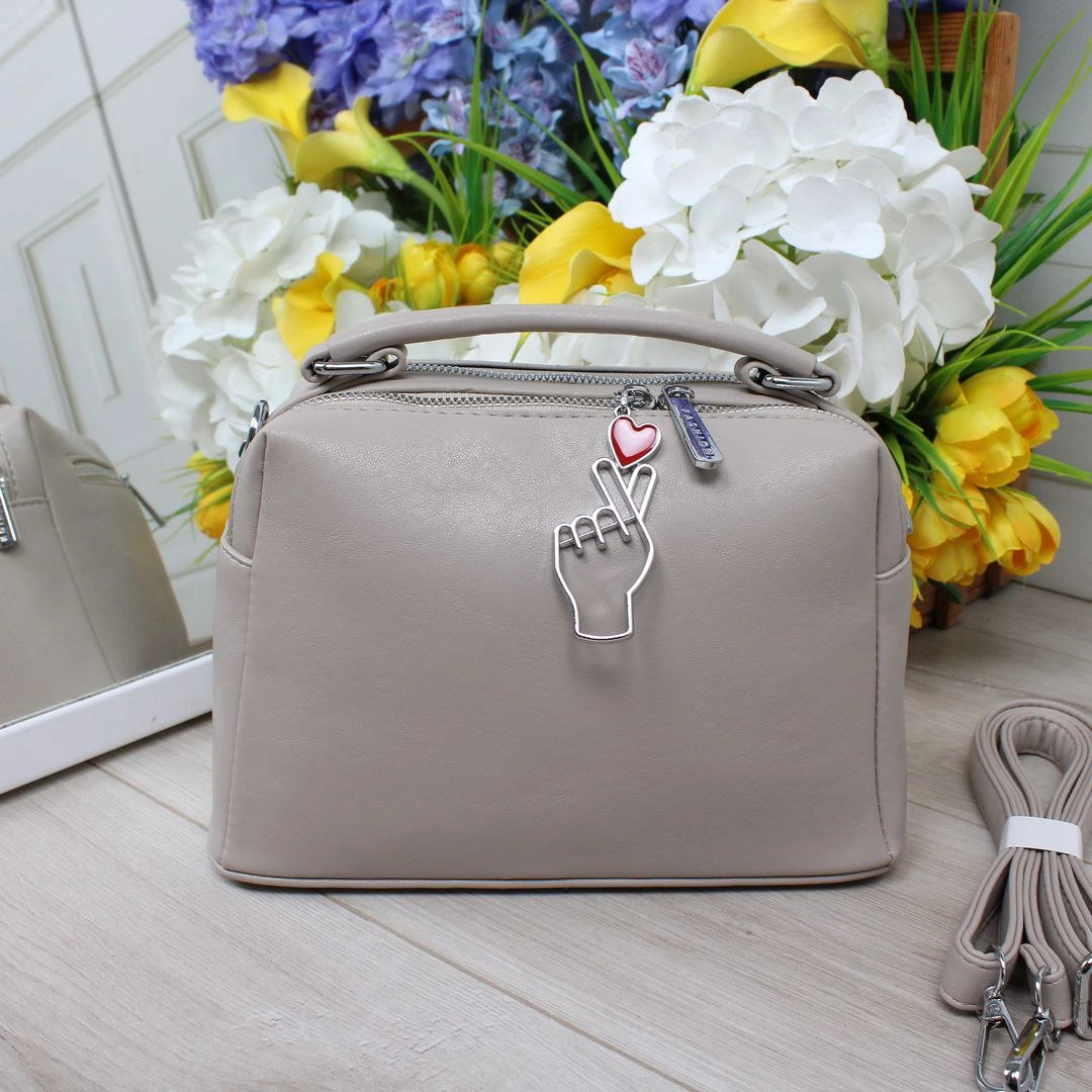 Універсальна сумка через плече сіро-лілового кольору з двома відділеннями