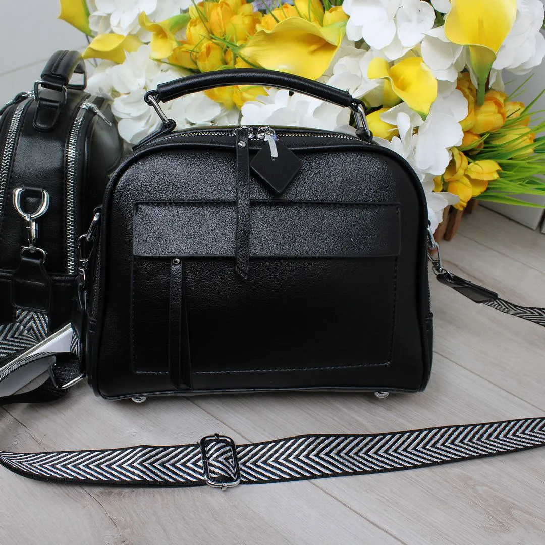 Жіноча сумка крос-боді чорна з подвійною блискавкою для офісу