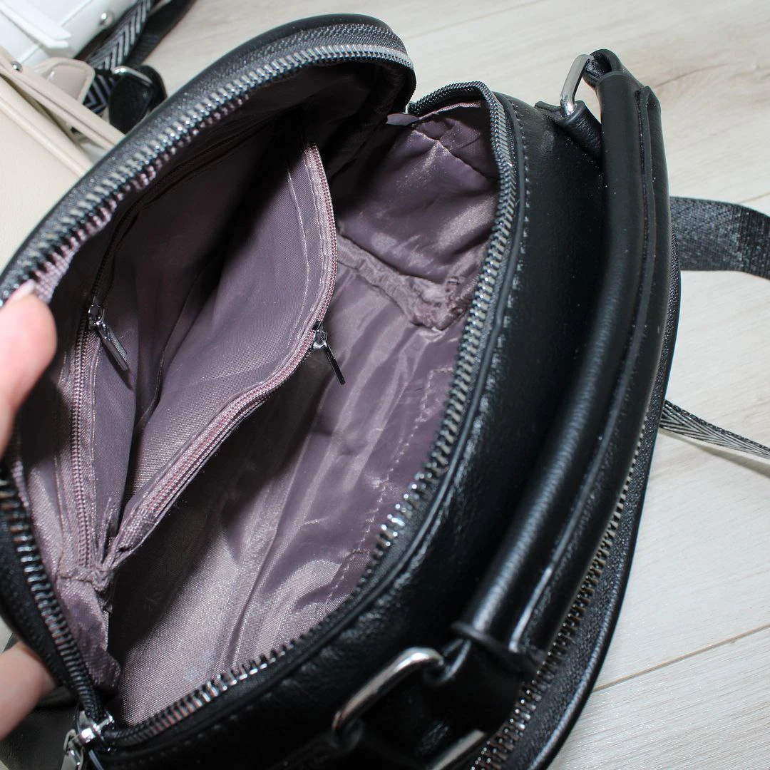 Жіноча сумка крос-боді чорна з подвійною блискавкою для офісу