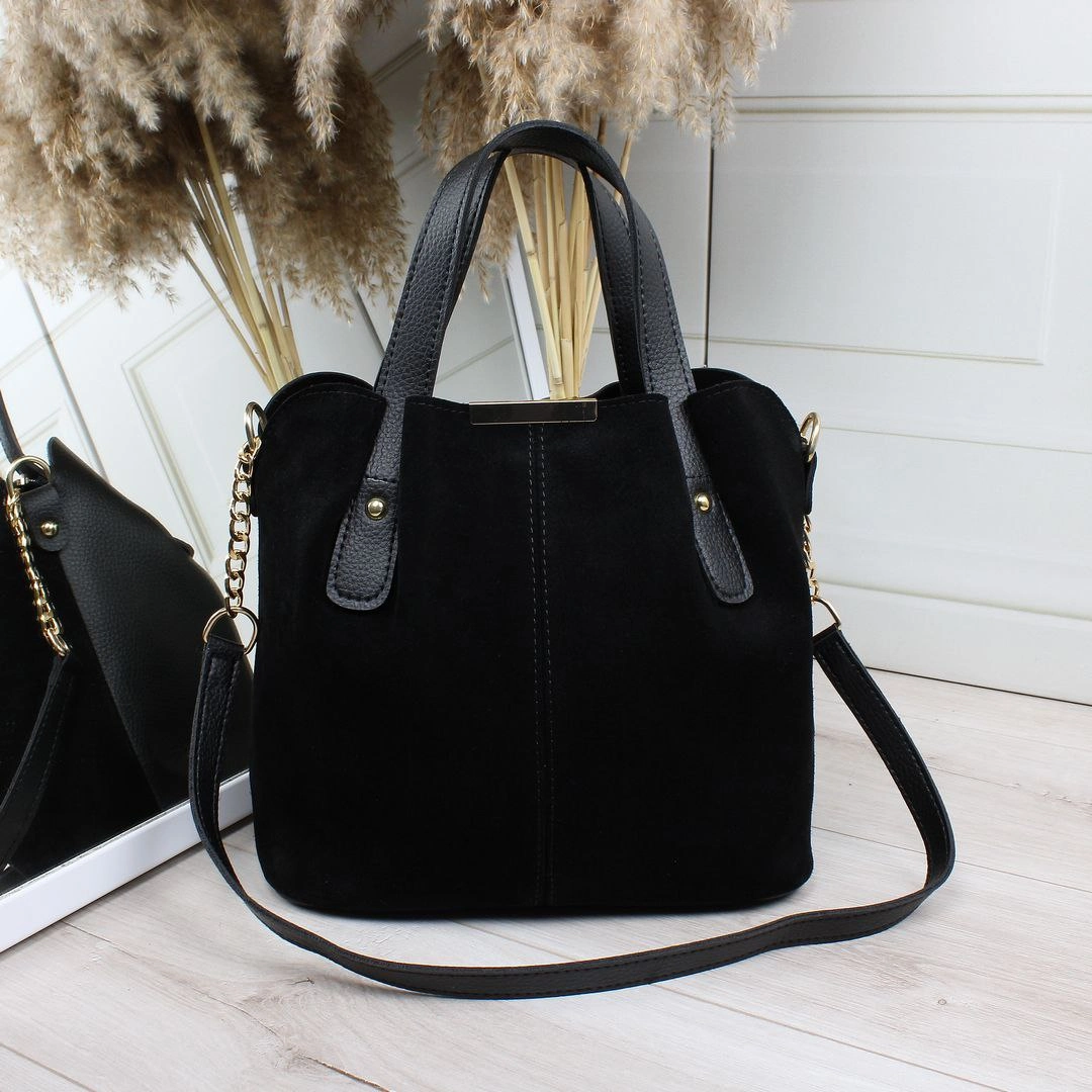 Сумка чорна класична з замші універсальна для щодня