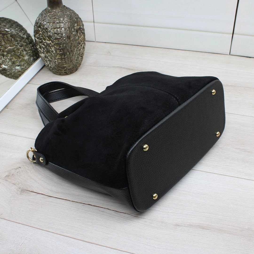Сумка чорна класична з замші універсальна для щодня