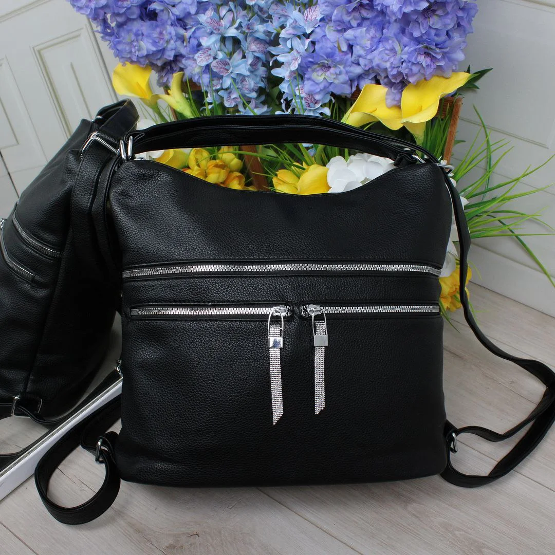 Жіноча сумка-мішок чорна для офісу з форматом А4