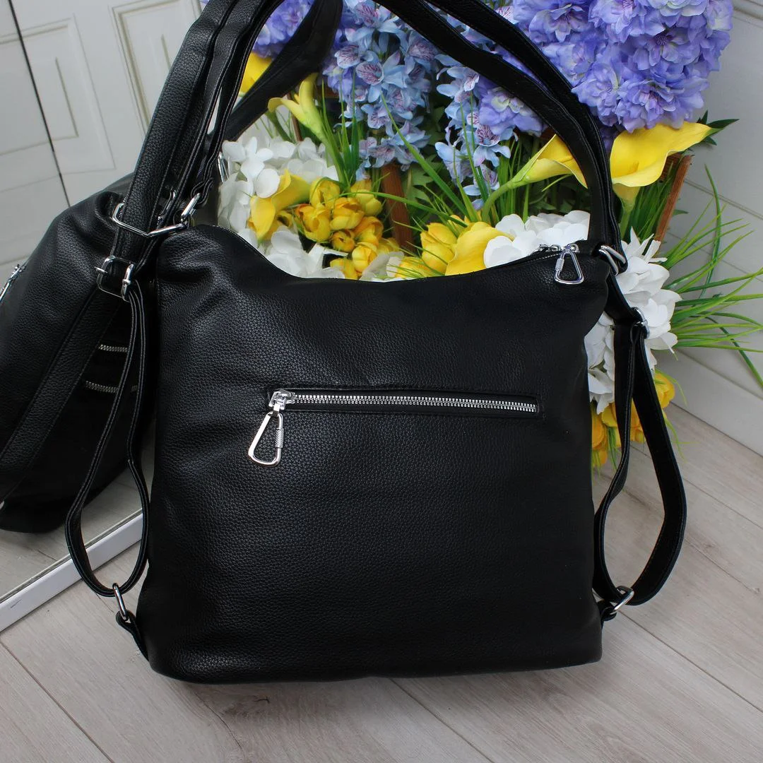 Жіноча сумка-мішок чорна для офісу з форматом А4