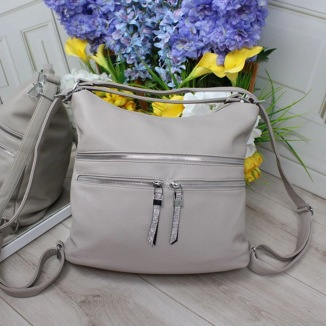 Сіро-бежева сумка-мішок практична для подорожей