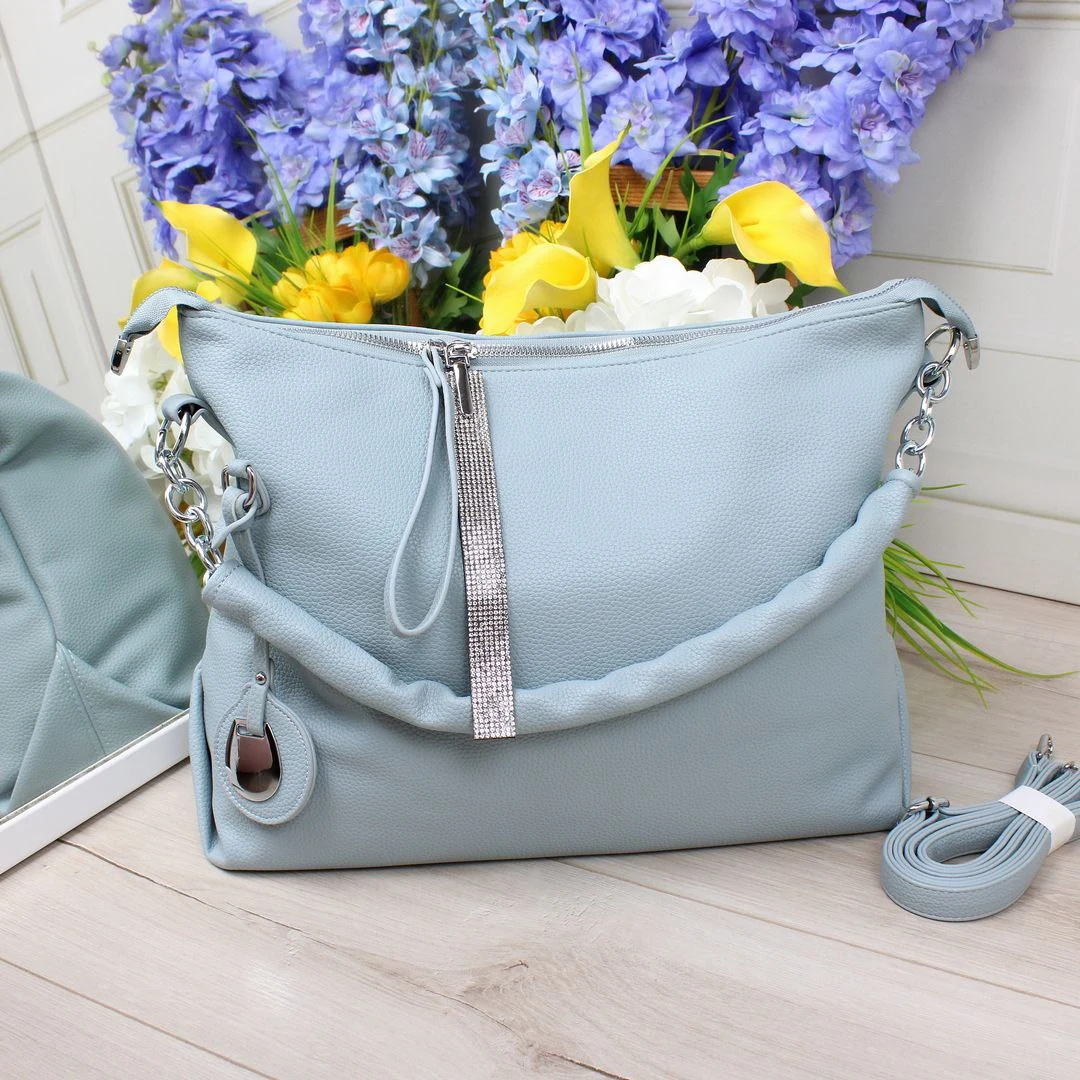 Сумка-мішок блакитна для літніх подорожей з еко-шкіри