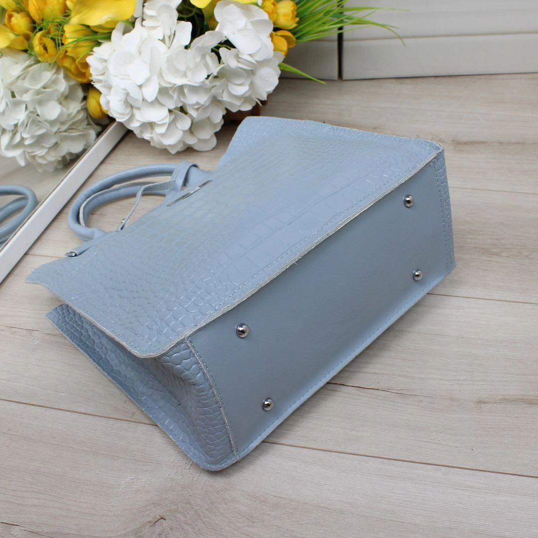 Жіноча блакитна сумка з натуральної шкіри для творчих проектів