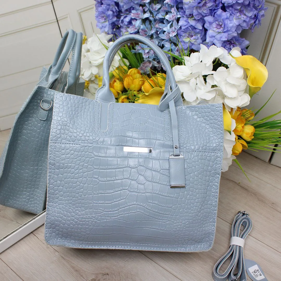 Жіноча блакитна сумка з натуральної шкіри для творчих проектів