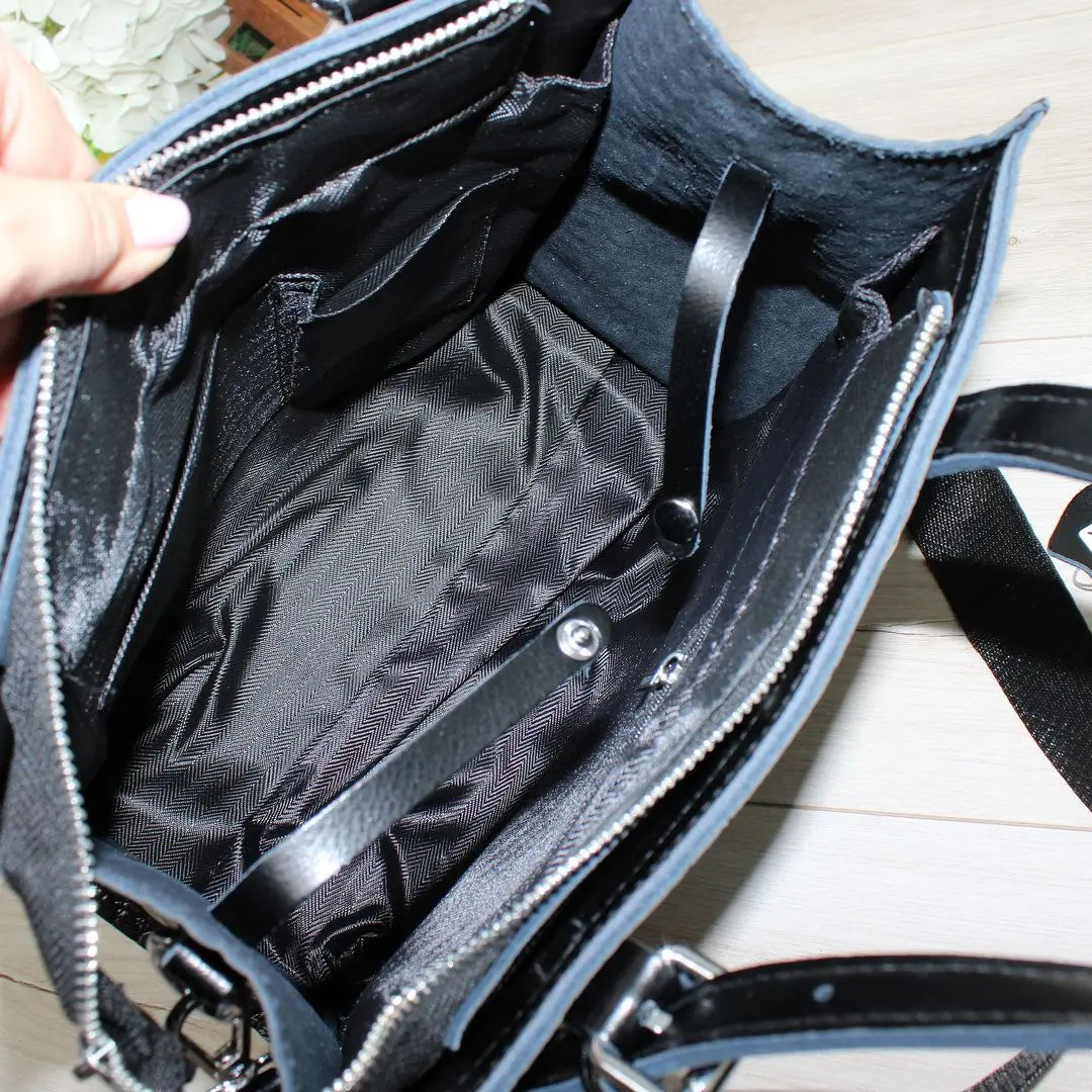 Чорна сумка класична з натуральної шкіри для ділової жінки