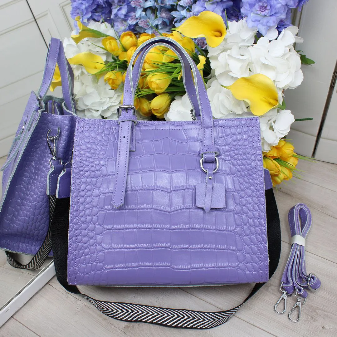 Фіолетова сумка класична з натуральної шкіри для екстравагантних