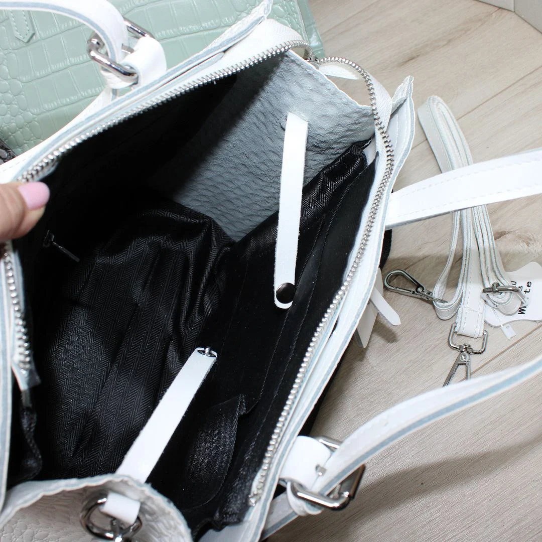 Біла сумка класична з натуральної шкіри для престижної леді