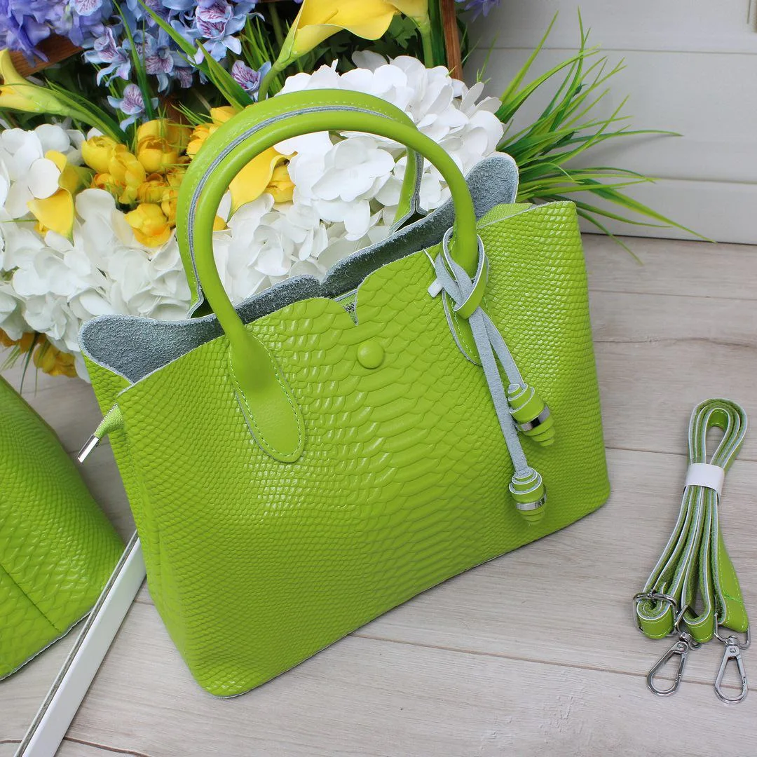 Зелена сумка через плече для жінки-менеджера з шкіри