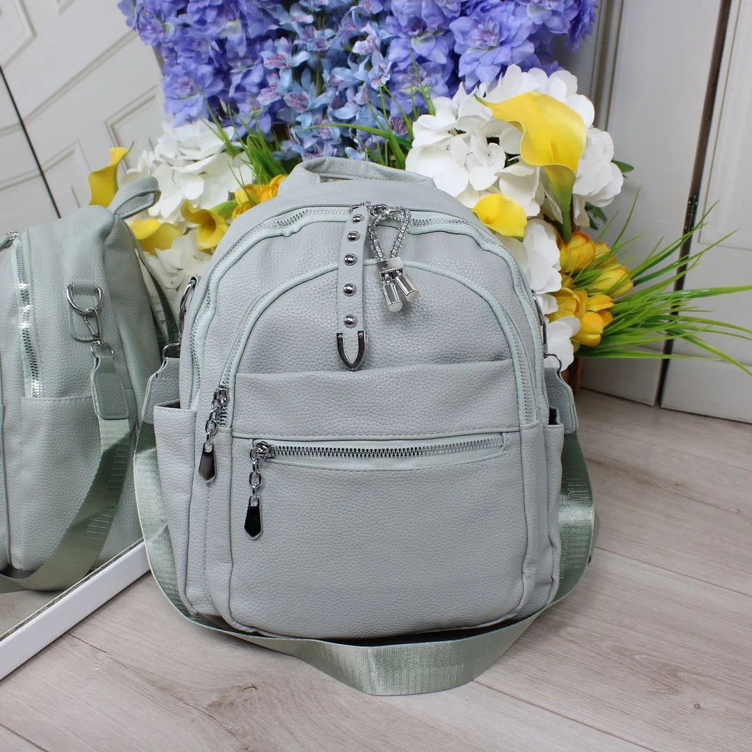 Жіночий рюкзак-сумка світлого кольору фісташка для натхнення