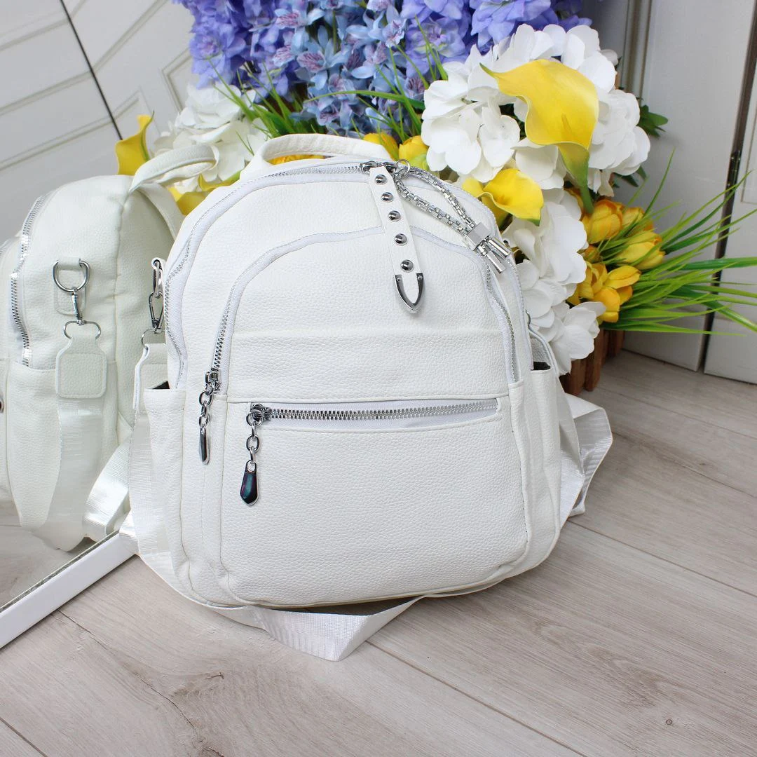 Жіноча біла сумка-рюкзак еко для літніх мандрівок та прогулянок
