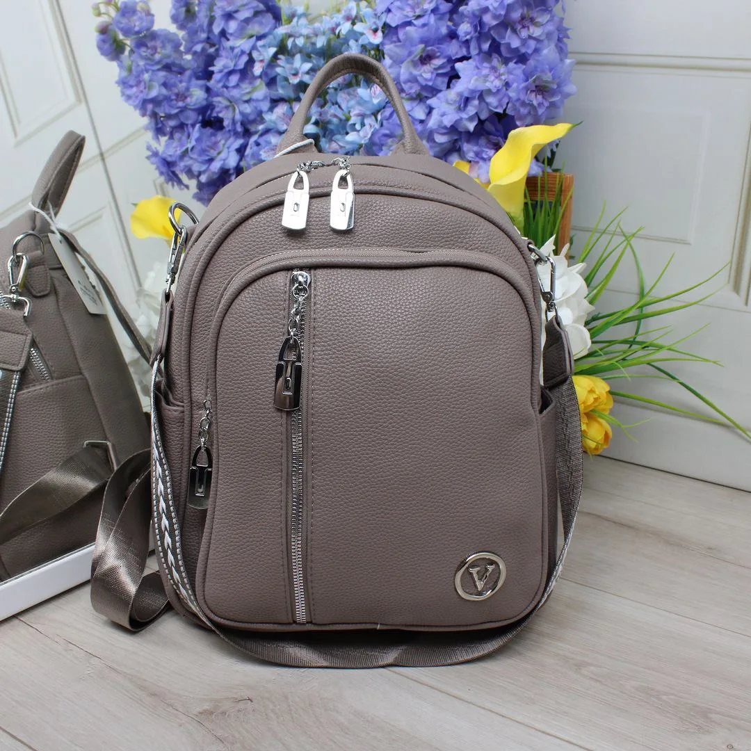 Темно сіро-ліловий рюкзак-сумка для студентки