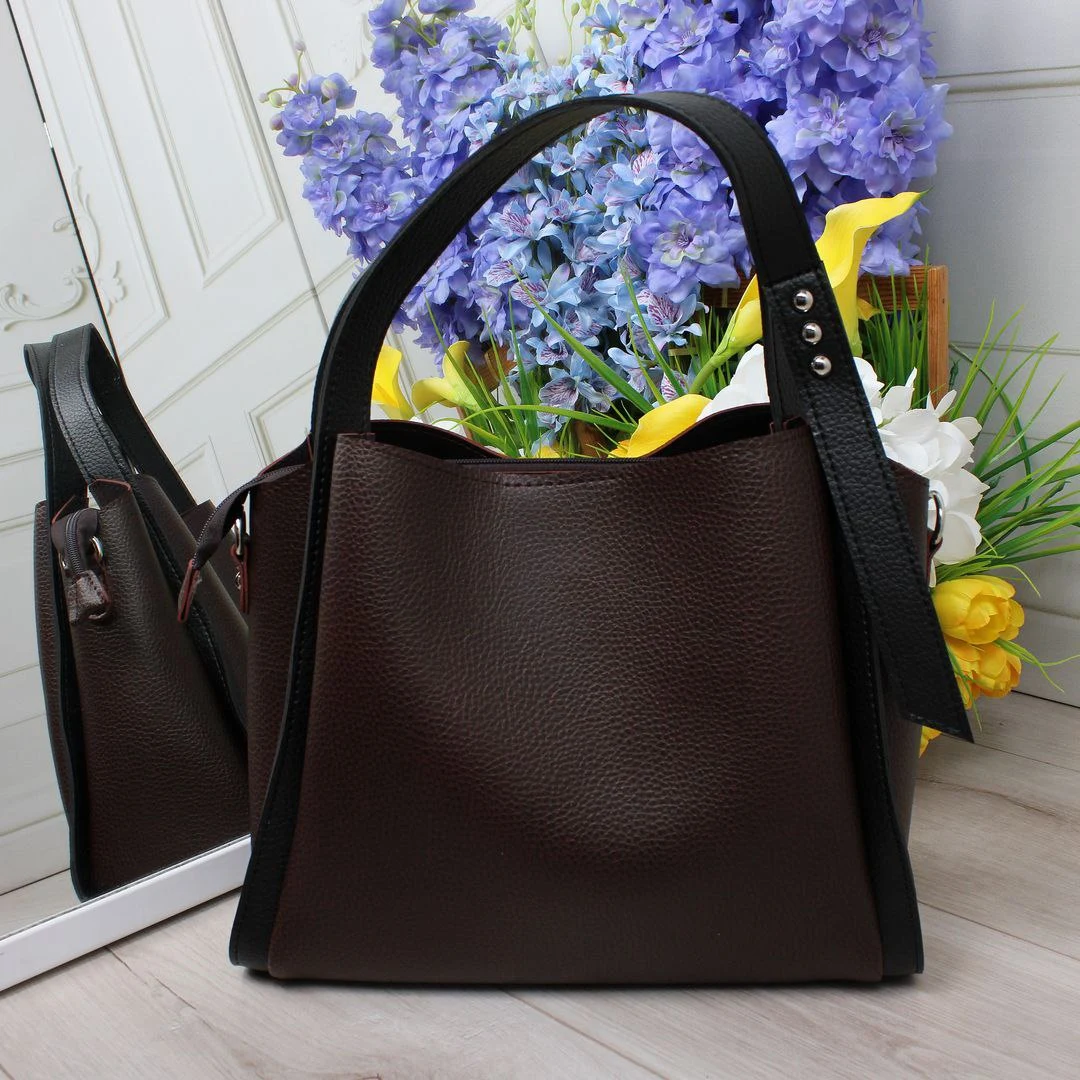 Жіноча сумка через плече з штучної шкіри шоколадного кольору для роботи