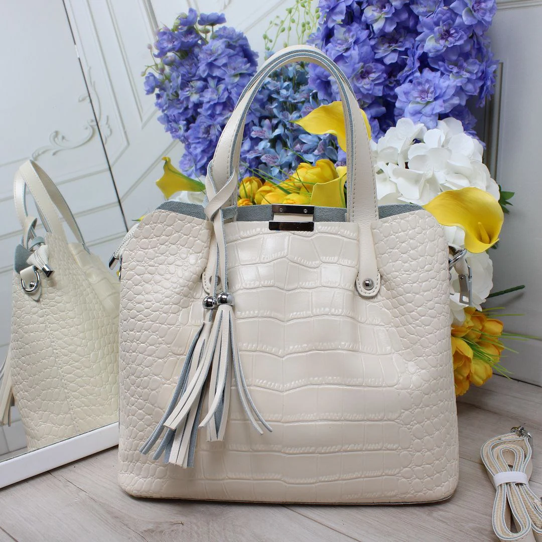 Жіноча молочна сумка з натуральної шкіри для романтичного побачення