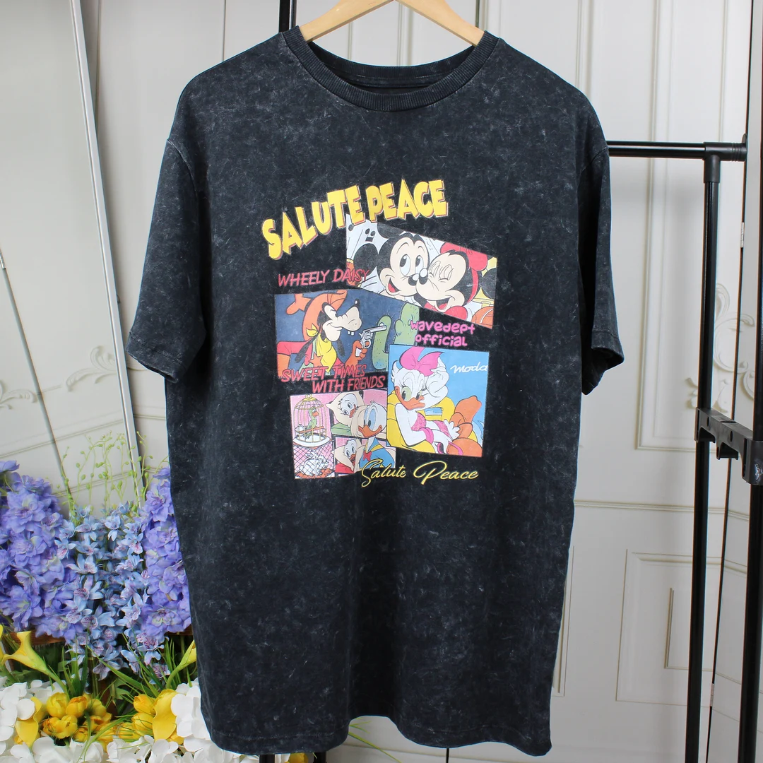 Жіноча чорна футболка з принтом для міського стилю one size