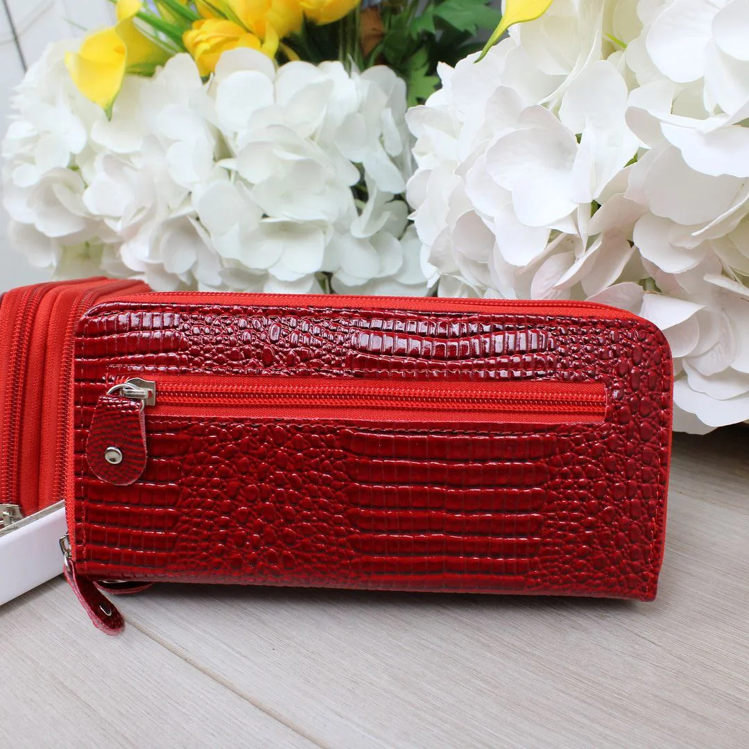 Елегантний гаманець червоний з двома блискавками для ділового стилю