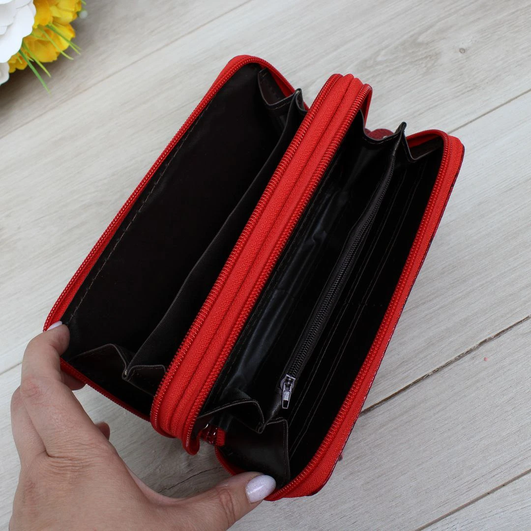 Елегантний гаманець червоний з двома блискавками для ділового стилю