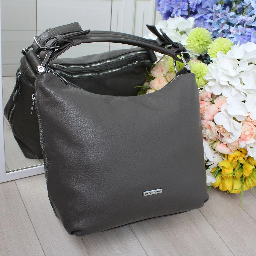 Жіноча сумка-мішок Графіт для роботи A4 – елегантність та функціональність