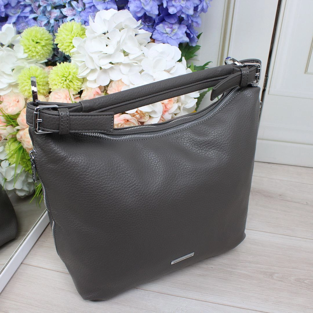 Жіноча сумка-мішок Графіт для роботи A4 – елегантність та функціональність