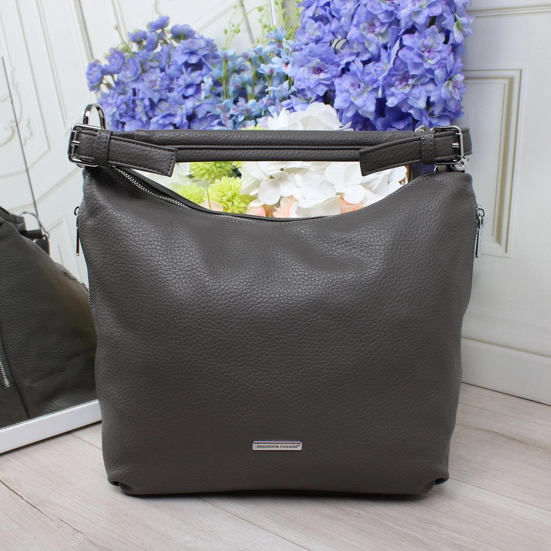 Жіноча сумка-мішок Графіт для роботи A4 – елегантність та функціональність