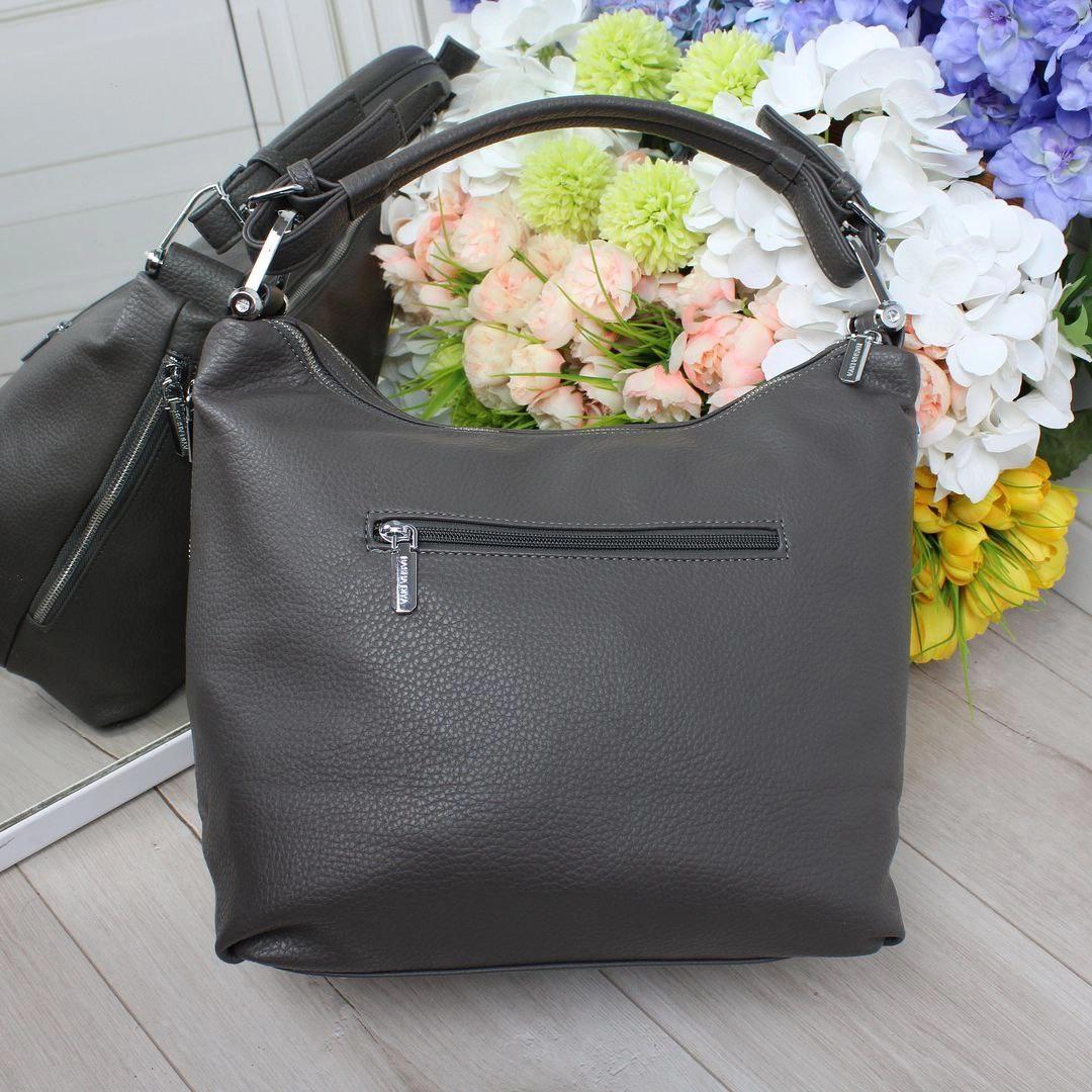 Жіноча сумка-мішок Графіт для роботи A4 – елегантність та функціональність