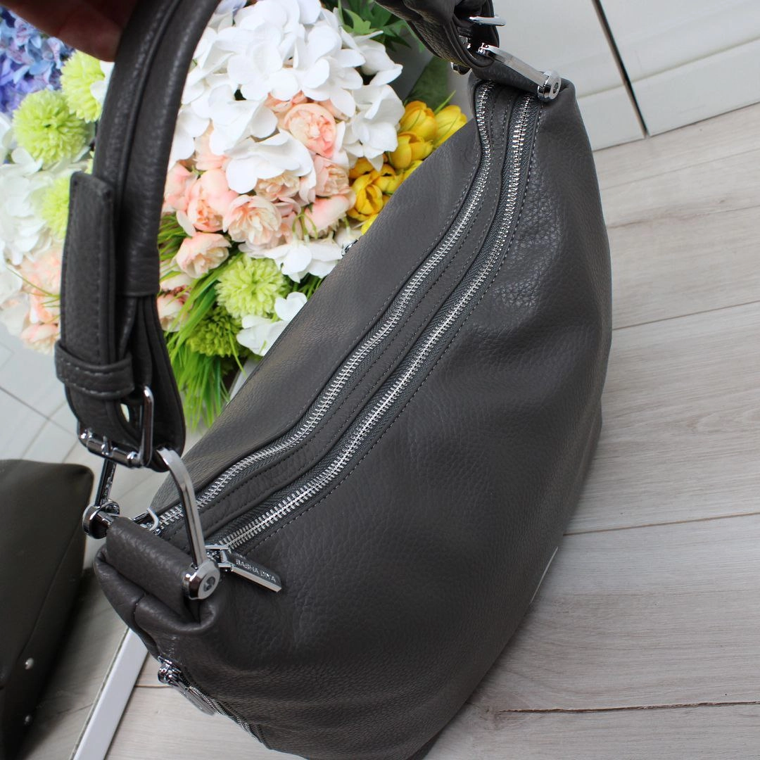 Жіноча сумка-мішок Графіт для роботи A4 – елегантність та функціональність