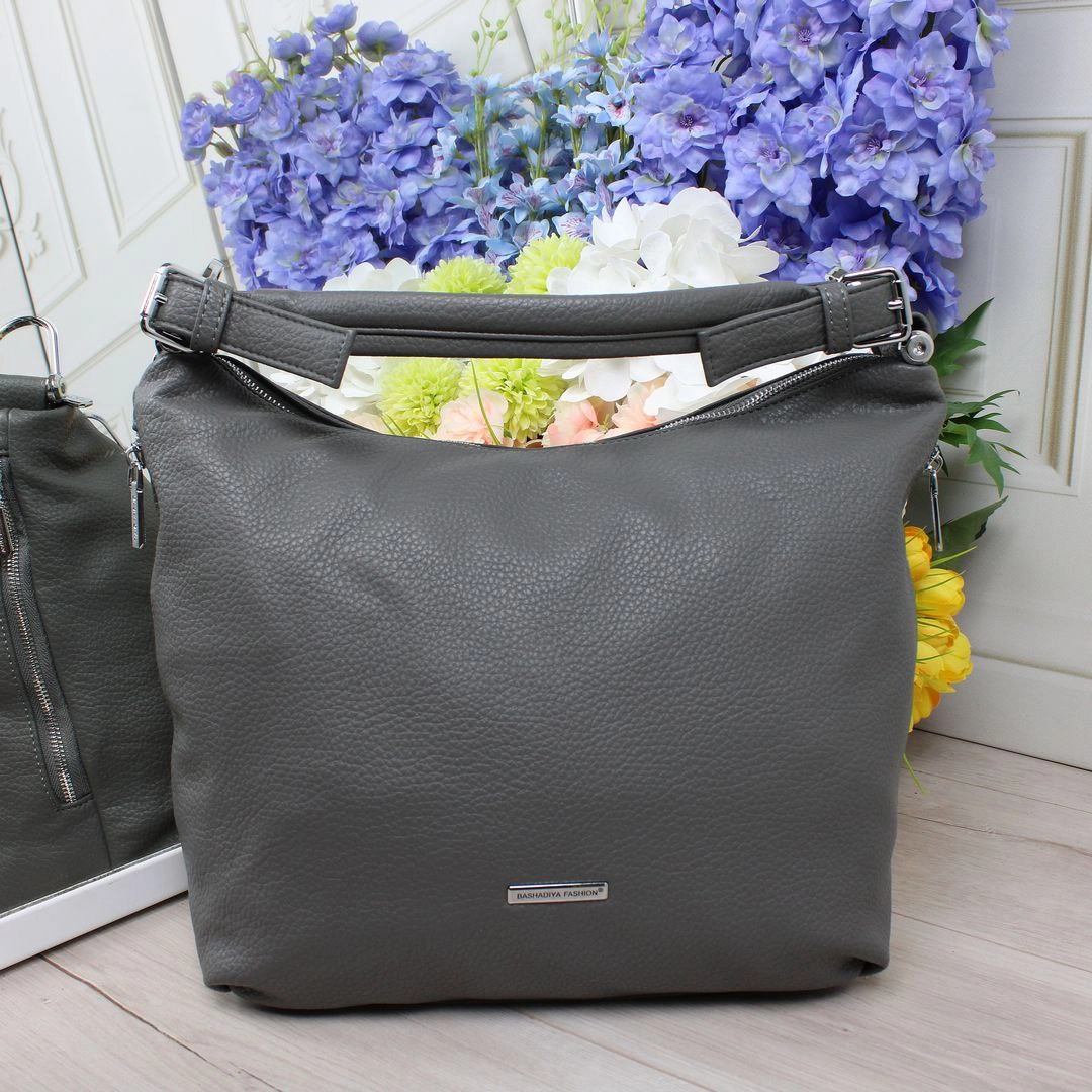 Практична жіноча сіра сумка-мішок А4 – зручна для щоденного носіння