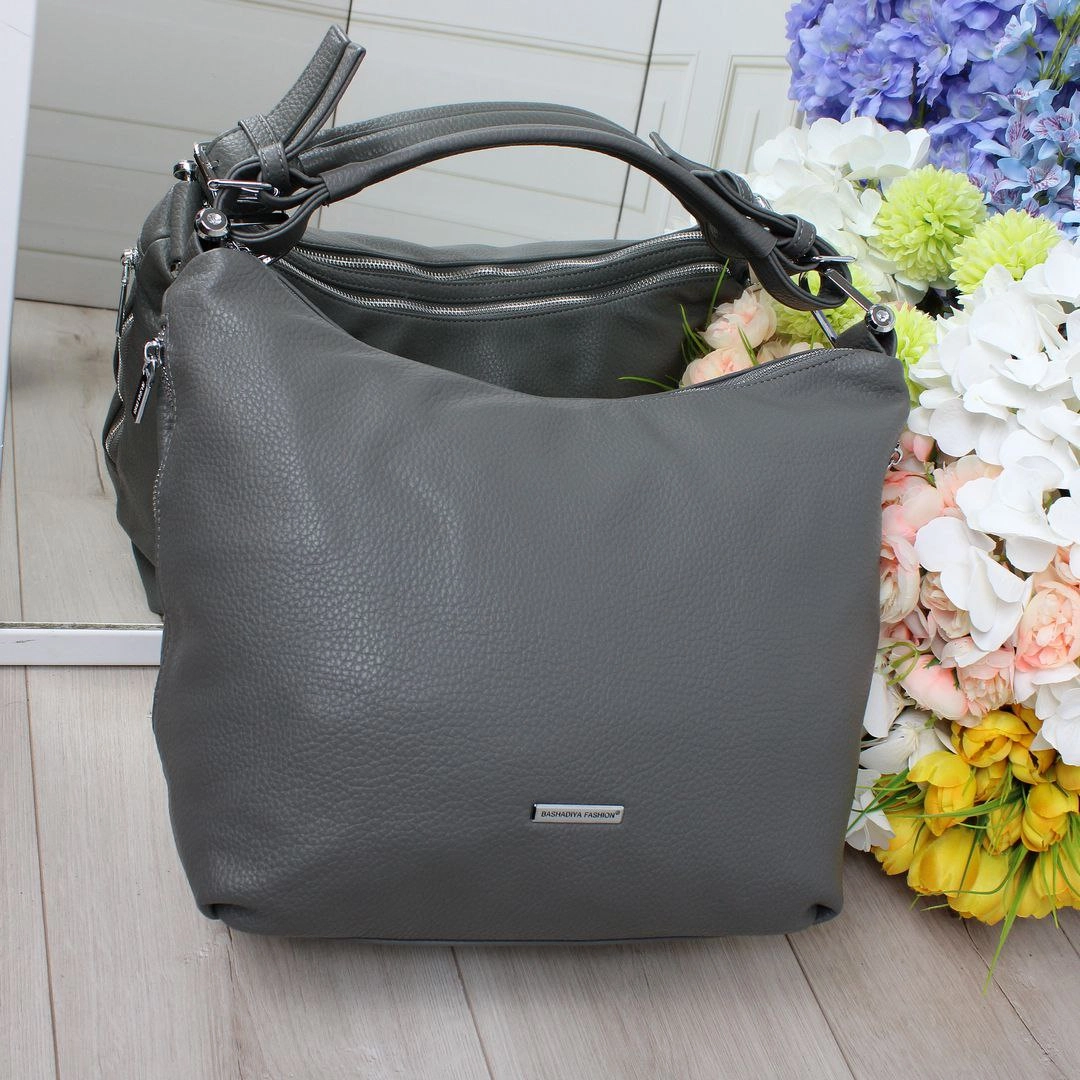 Практична жіноча сіра сумка-мішок А4 – зручна для щоденного носіння