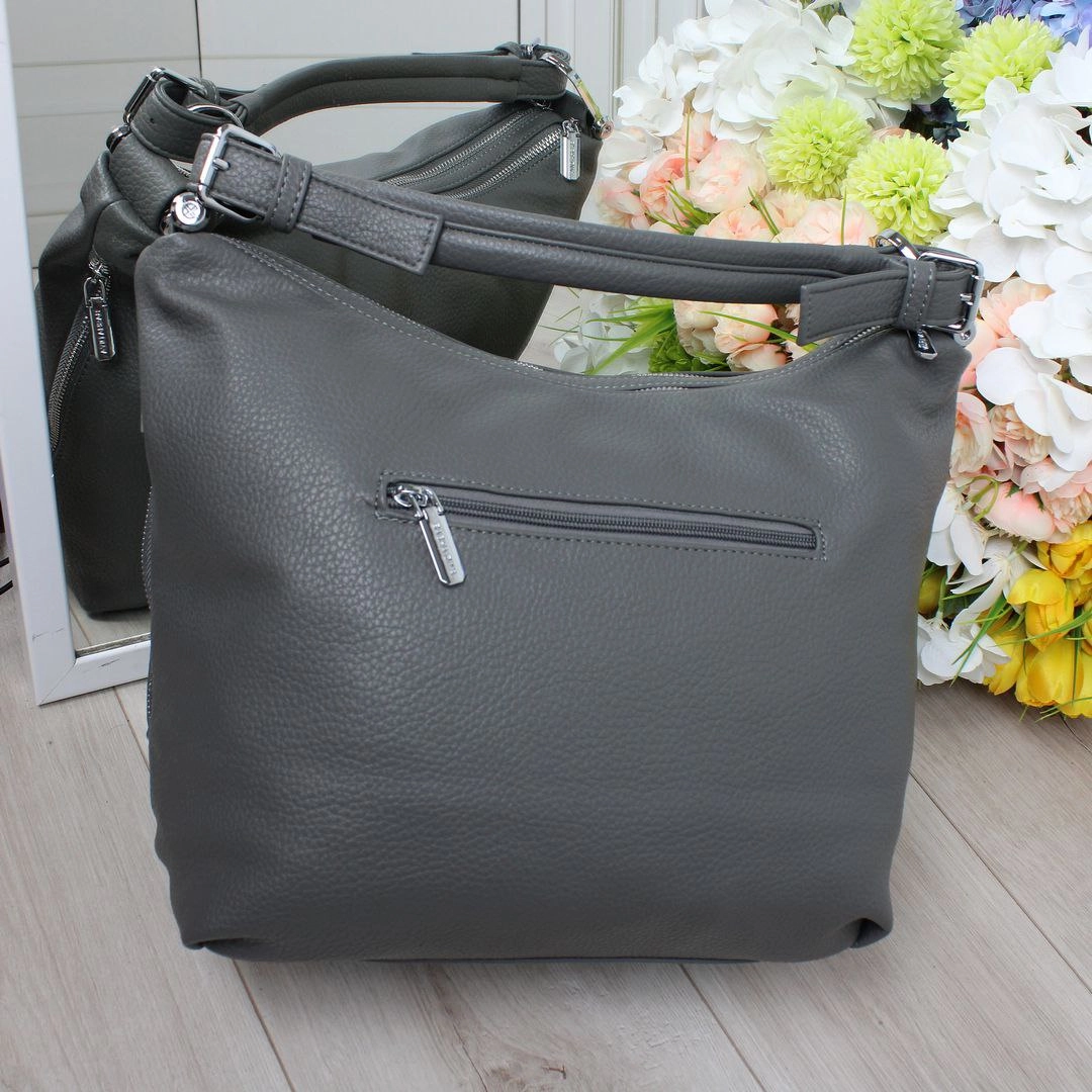 Практична жіноча сіра сумка-мішок А4 – зручна для щоденного носіння