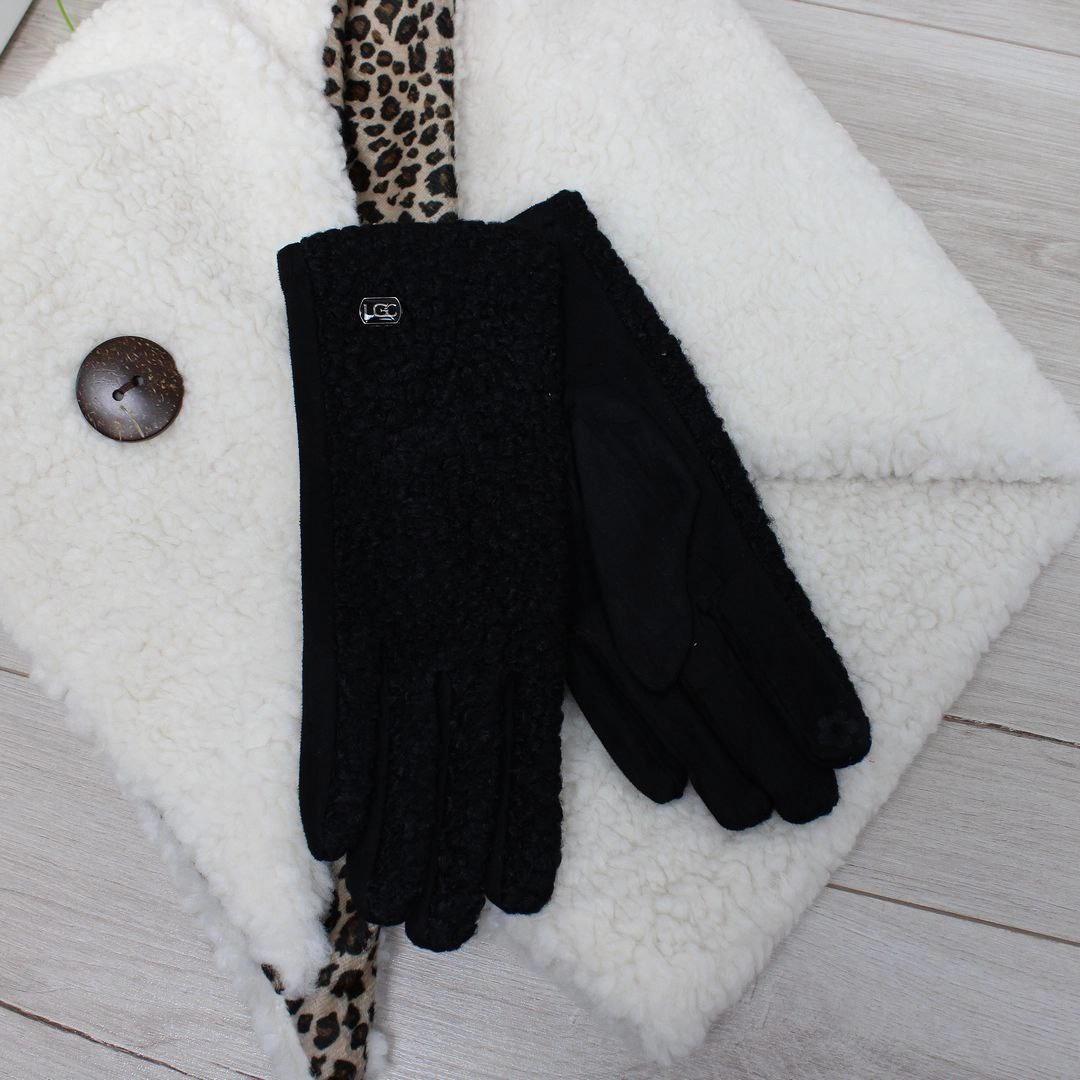 Жіночі чорні рукавички Тедді з флісу для зими