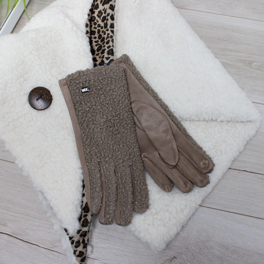 Жіночі темний беж рукавички Тедді з флісу для зими