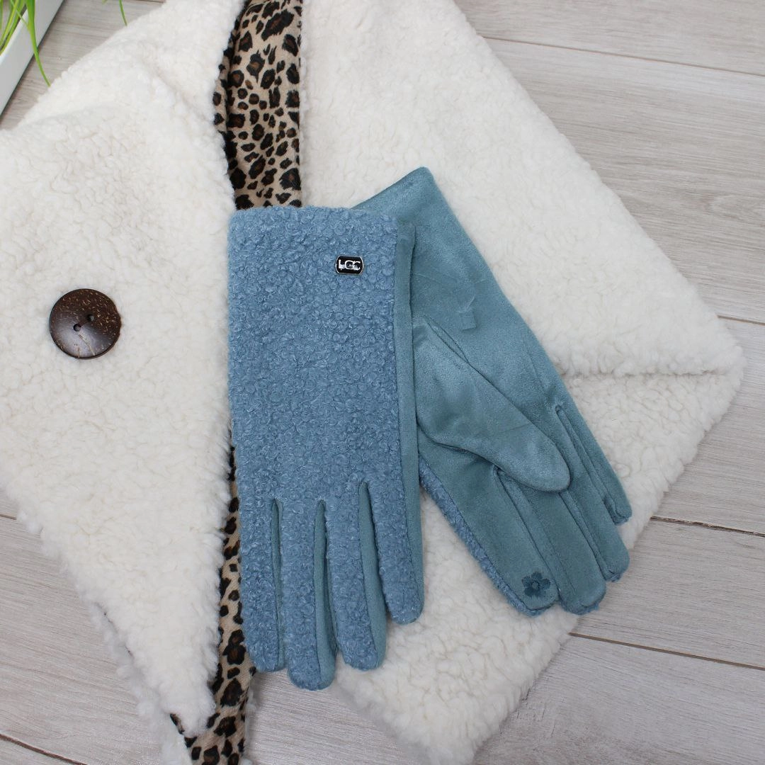 Жіночі темно блакитні рукавички Тедді з флісу для зими