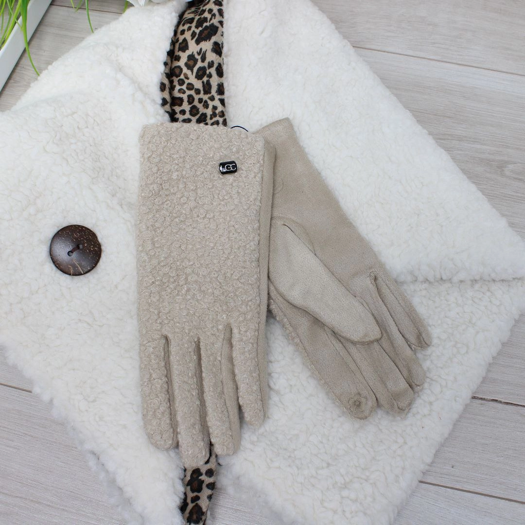 Жіночі бежеві рукавички Тедді з флісу для зими