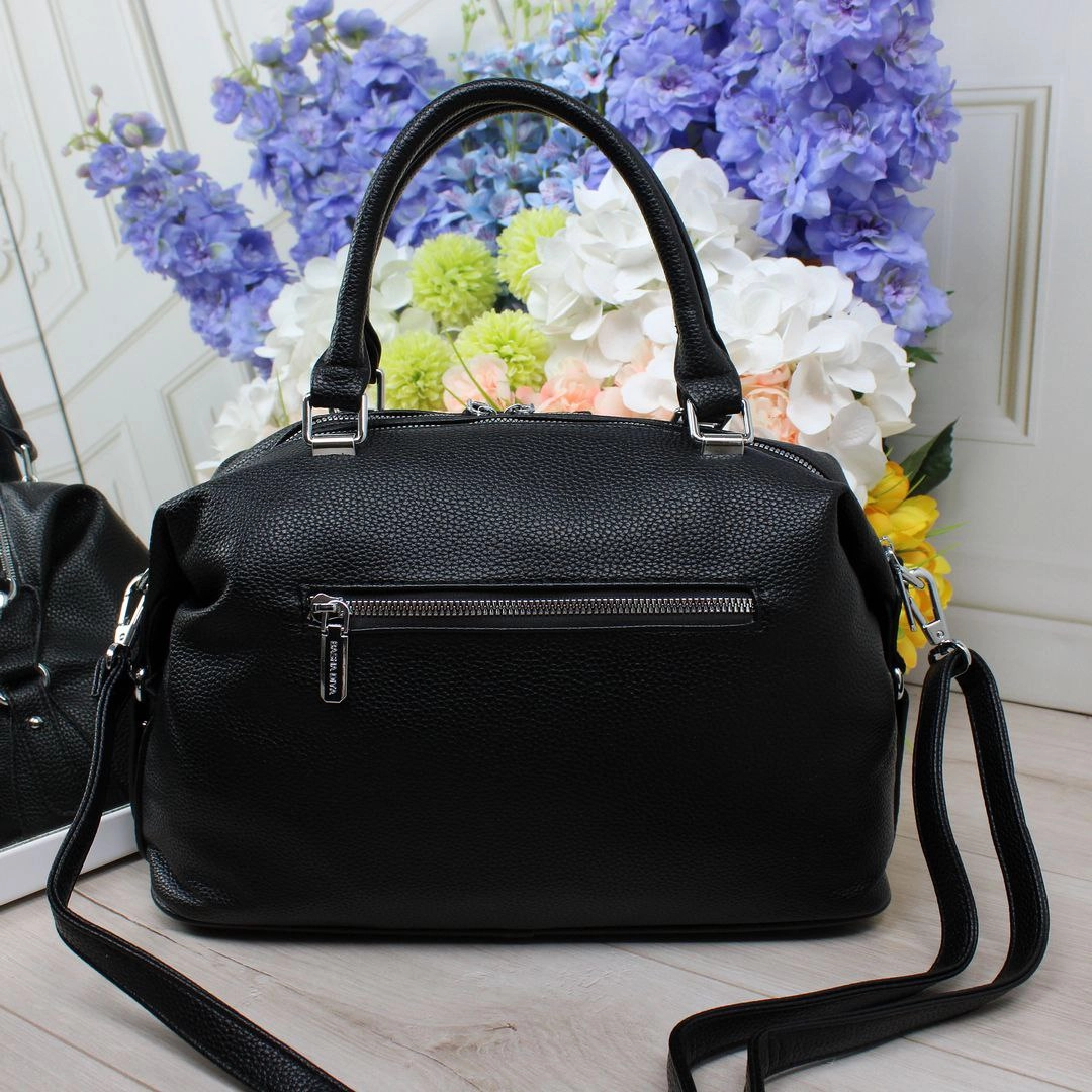 Жіноча чорна сумка з екошкіри на два відділення через плече крос-боді