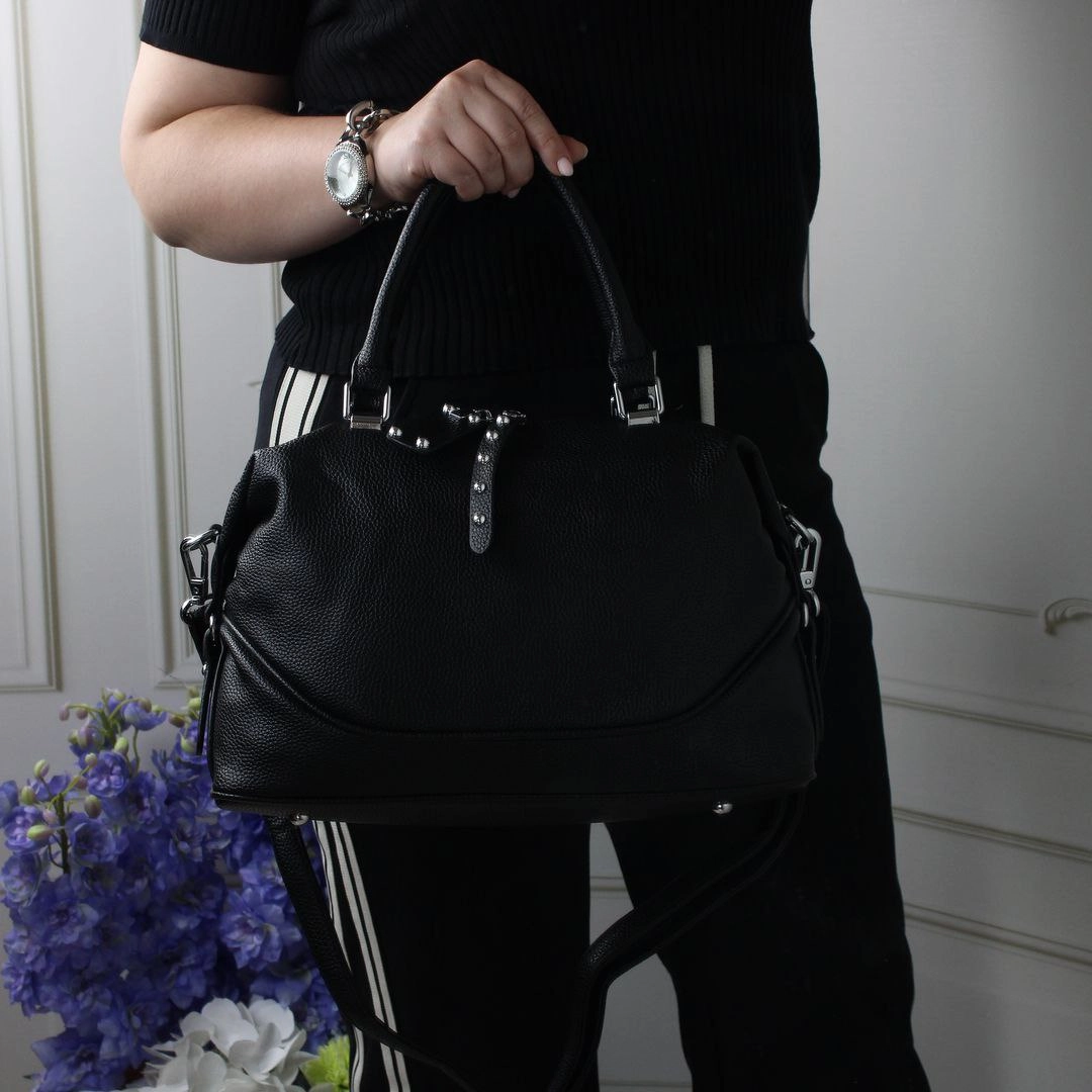 Жіноча чорна сумка з екошкіри люкс якості на два відділення через плече крос-боді