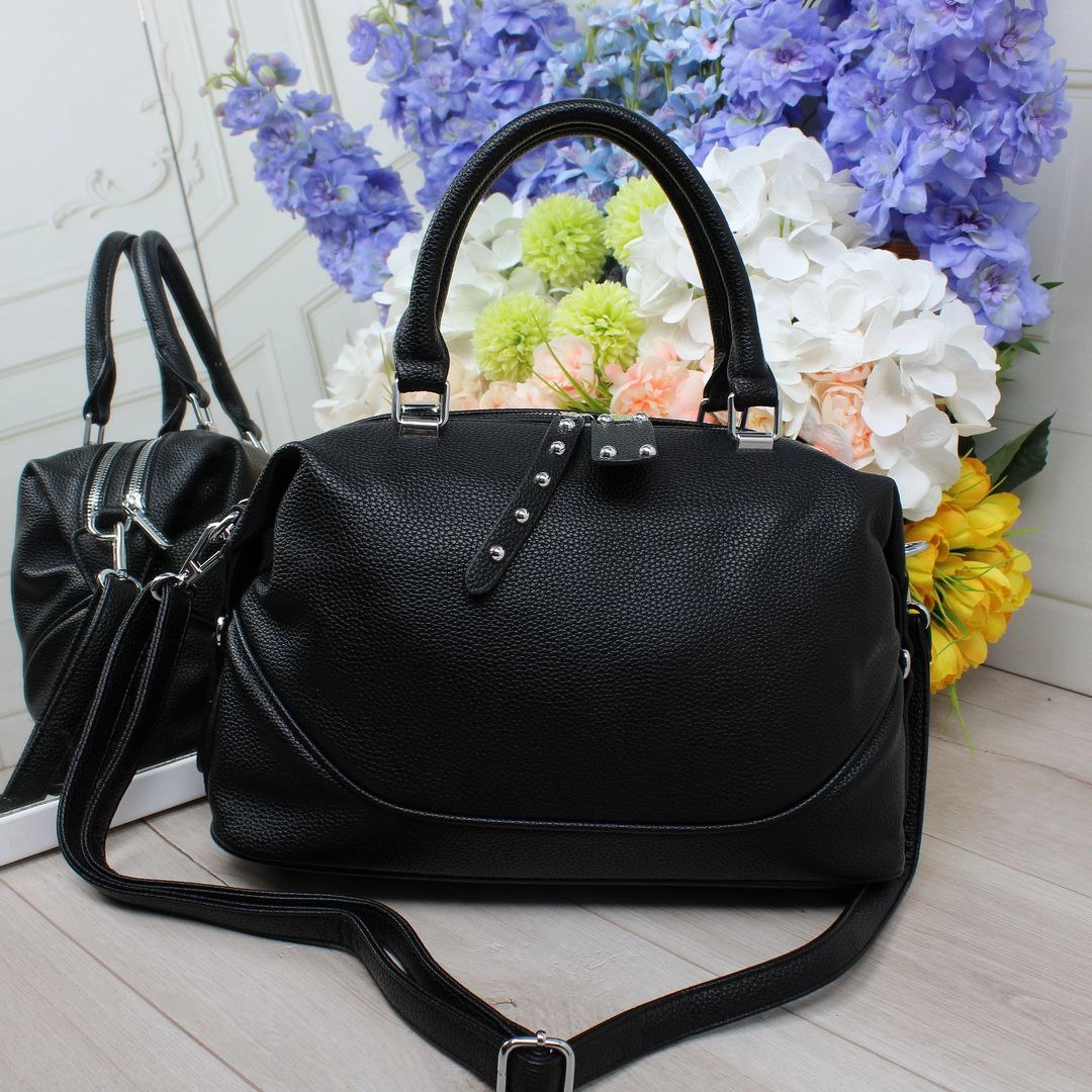 Жіноча чорна сумка з екошкіри люкс якості на два відділення через плече крос-боді