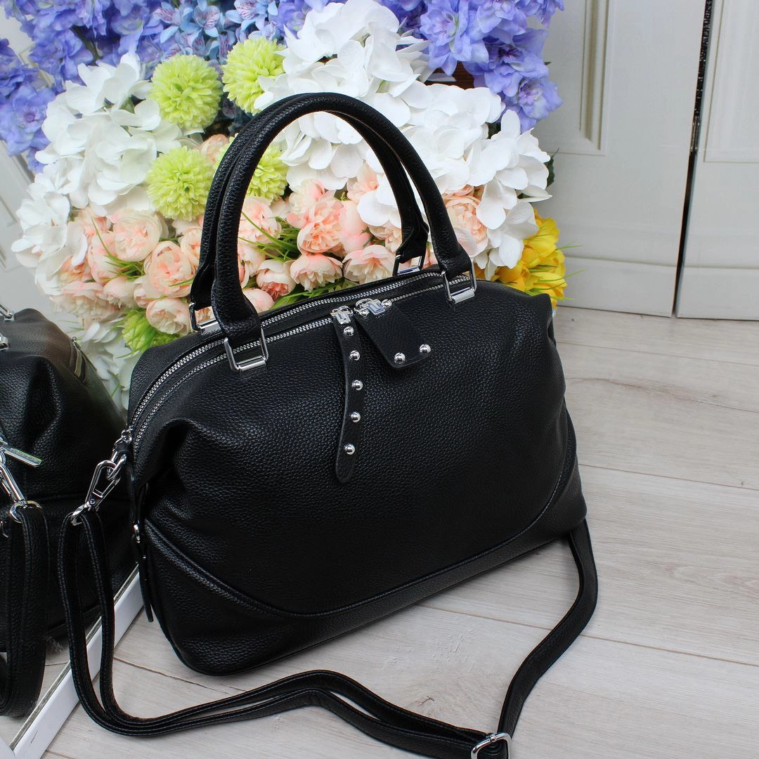 Жіноча чорна сумка з екошкіри люкс якості на два відділення через плече крос-боді